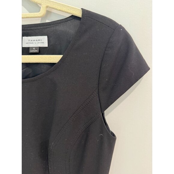 Tahari Arthur S. Levine black cap-sleeve sheath dress, size 6. - Picture 12 of 16
